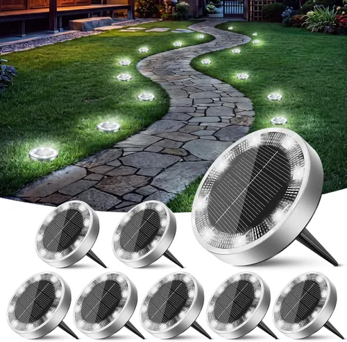 Vista 20 de Peasur Luces solares de suelo para exteriores, paquete de 24 luces planas de disco con energía solar, IP68 impermeable, antioxidante, iluminación