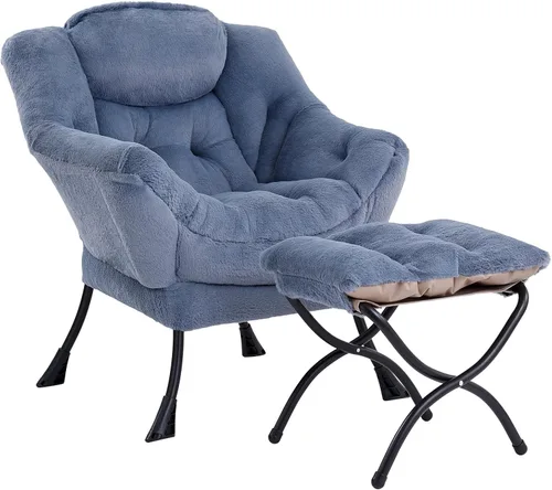 Vista 18 de LITA - Silla perezosa con otomana, sofá tapizado de ocio moderno de acento, silla de lectura contemporánea de salón con reposabrazos y bolsillo