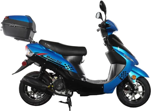 Vista 9 de X-PRO Ciclomotor de gasolina 50 con ruedas de aluminio de 10 pulgadas, maletero trasero, arranque eléctrico/Kick Start! (negro)