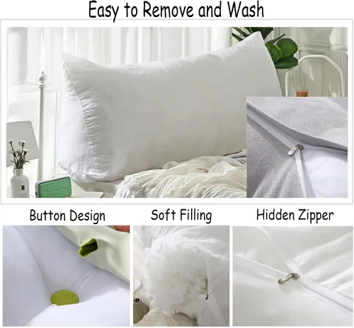 Vista 4 de Cojín triangular extra de lectura, cojín de cabecera con cuña y respaldo de cama, cojín de respaldo de cama para cama doble, funda extraíble, beige