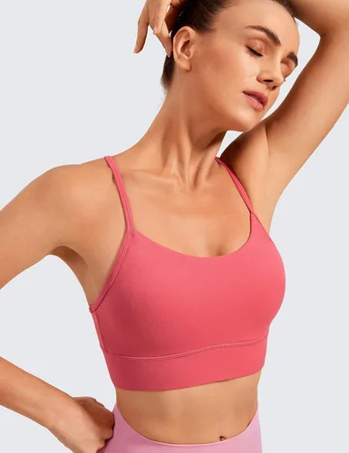 Vista 4 de CRZ YOGA Butterluxe - Brasier deportivo con espalda en Y y espalda cruzada para mujer, tirantes delgados, cuello redondo, brasier de yoga acolchado