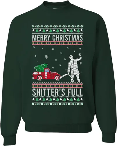 Vista 40 de Wild Bobby Sudadera con gráfico de cuello redondo con texto en inglés "Merry Christmas Shitter's Full Funny Ugly Christmas" Negro (black Hoodie)