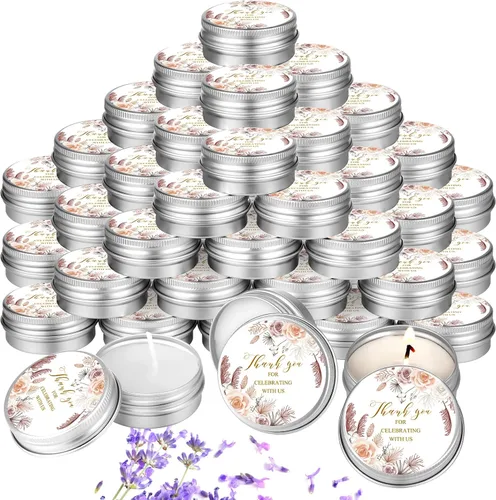 Vista 10 de MTLEE 50 piezas de velas de boda azules florales, regalos de favores para invitados, 1 oz de cera de soja con aroma a lavanda, velas aromáticas