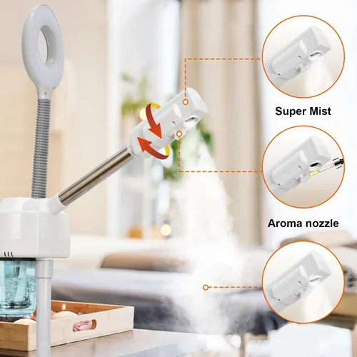 Vista 6 de Vaporizador facial 2 en 1, vaporizadores faciales profesionales con lámpara de aumento 5X, vaporizador facial para esteticista, vaporizador facial