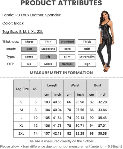 Vista 6 de PICK YOUR LOOK Enterizo sexy de piel sintética para mujer, una pieza con cremallera trasera