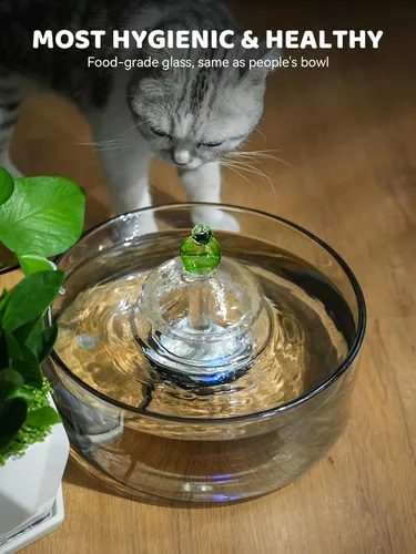 Vista 3 de Fuente de agua para gatos totalmente de vidrio, fuente para mascotas de vidrio de 3.2L/108oz con luz LED, dispensador automático de agua para gatos