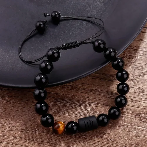 Vista 43 de SUMMER LOVE Father's Day Gifts Zodiac Bracelet for Men Women 10mm Natural Black Onyx Stone Star Sign Constellation Beaded Protection Bracelet