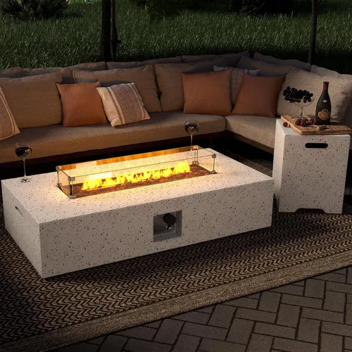 Vista 23 de SUNBURY Mesa de fuego de propano para exteriores de 35 pulgadas, mesa de fuego gris para patio de 50,000 BTU, mesa de fuego cuadrada de gas