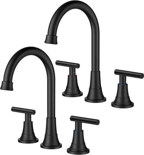Vista 28 de FORIOUS Juego central de grifos de baño negros y dorados, grifo comercial Negro y dorado