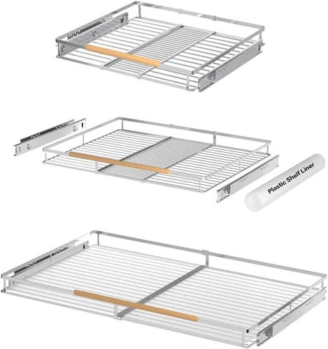 Vista 12 de Cajón de cesta deslizante expandible, organizador de gabinete extraíble, estantes de despensa deslizables resistentes para cocina, debajo
