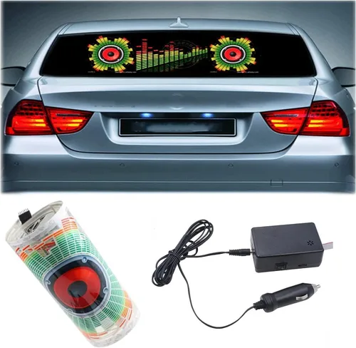 Vista 12 de Pegatinas adhesivas para auto con luces LED brillantes, sensor de sonido y música, ecualizador, ritmo, lámpara de voz, flash de audio, 90 x 25 cm
