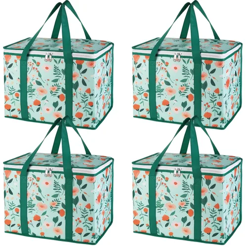 Vista 13 de Bolsa térmica, suave y aislada, bolsa de alimentos plegable para entrega de alimentos, portátil, color negro, paquete de 4, tamaño L Soft Cooler