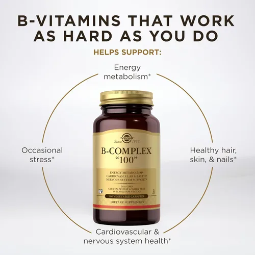 Vista 4 de Solgar B-Complex Cápsulas de 100 Vegetable Promueve el metabolismo Energía, E1150, 1, 1
