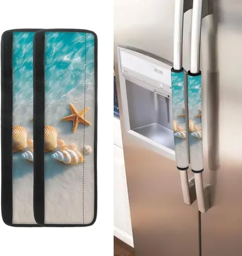 Vista 21 de Juego de 2 fundas para manija de puerta de refrigerador con estampado de copos de nieve de aguacate, protector de manija de puerta de cocina lavable