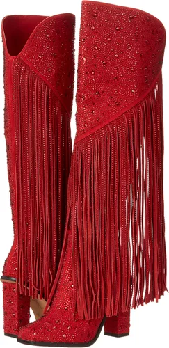 Vista 7 de Jessica Simpson Asire - Botas de rodilla con flecos para mujer, rojo (Wicked Red), 5