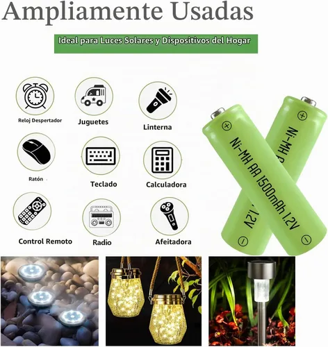 Vista 3 de 12 paquetes de baterías solares recargables de 1.2 V AA 1500 mAh de larga duración