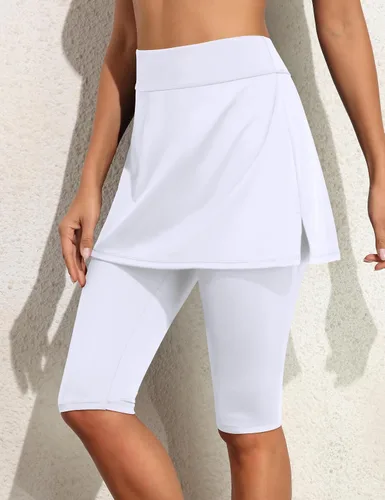 Vista 5 de Septangle Leggings deportivos con falda UPF 50+ para mujer, con falda de fijación, pantalón deportivo