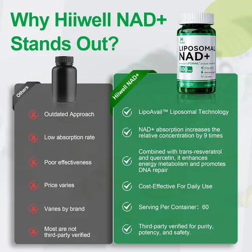 Vista 7 de Suplemento liposomal NAD de 300 mg + trans-resveratrol y quercetina, energía y apoyo antienvejecimiento, aumenta los niveles de NAD+ - Vegano