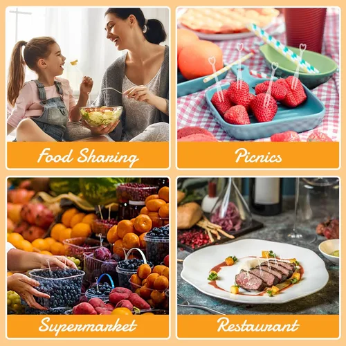 Vista 6 de COMNICO Tenedores de plástico para tartas de frutas, 100 piezas, transparente, en forma de corazón, mini luz, de lujo, tenedor, picas, decoración