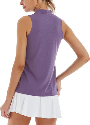 Vista 2 de LastFor1 Polo de golf sin mangas para mujer, con cremallera UPF 50+, protección UV, ajuste delgado, secado rápido, ligero