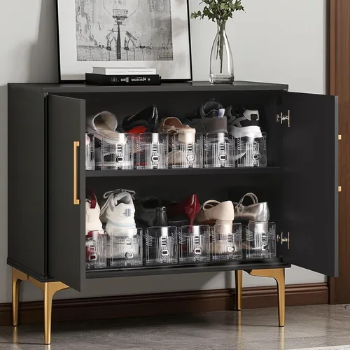 Vista 6 de Organizador de ranuras para zapatos, paquete de 10 unidades, apiladores de zapatos, 3 niveles ajustables, ahorro de espacio del 50%, soportes