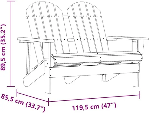 Vista 2 de 2-Seater Adirondack Garden Chair, Natural Solid Fir Wood, Ergonomic Outdoor Patio Seating, UV/Water-Resistant Lawn Furniture Lawn Chair