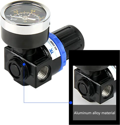 Vista 8 de Regulador de compresor de control de alivio de presión de aire neumático ajustable-válvula con ajuste de manómetro AR2000 G1/4 '' Elevalunas Lado