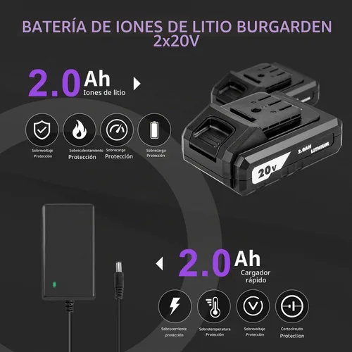 Vista 8 de Juego de taladro inalámbrico sin escobillas morado, kit de controlador de potencia compacto de 20 V con motor eléctrico, ajuste de par de 20+3, 48