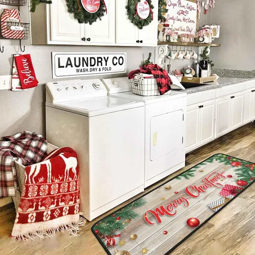 Vista 3 de 2 tapetes de cocina de Navidad para piso, tapete antideslizante para decoración de cocina, juego de alfombras de cocina antifatiga con corredor