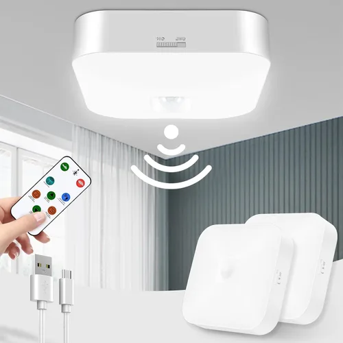Vista 7 de Luz de techo recargable con sensor de movimiento WhitePoplar para interiores con control remoto, luz recargable con sensor de movimiento inalámbrica