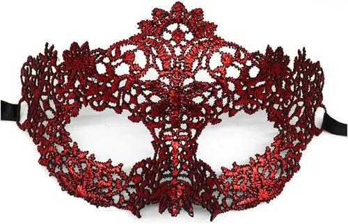 Vista 2 de Máscara sexy de encaje hueco para mujeres y niñas (flor), color rojo