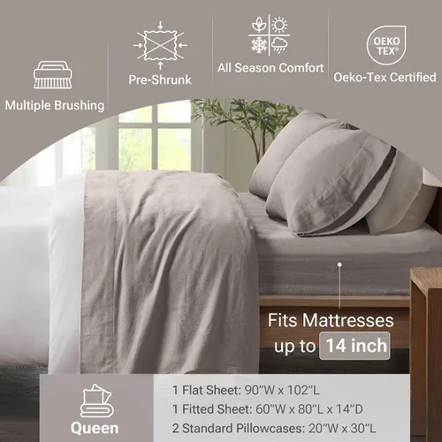 Vista 293 de Sleep Philosophy - True North - Juego de sábanas de franela, 100% de algodón, cómodo, bonito y muy suave, con bolsillo elástico que se adapta a
