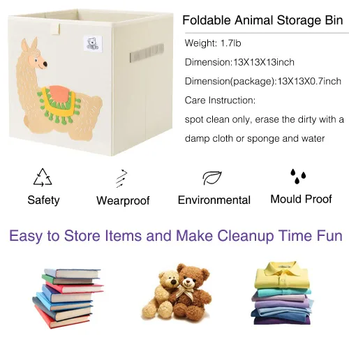 Vista 3 de Contenedores plegables de almacenamiento de animales de tela, caja/cofre/organizador para niños pequeños/niños, guardería, sala de juegos, 13 Alpaca