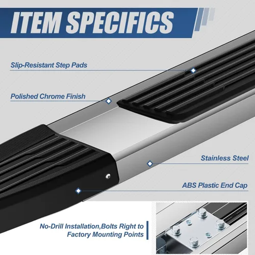 Vista 2 de Auto Dynasty - Estribos planos para Dodge Ram 1500-3500 Crew Cab 4DR 09-24 6" Step Bars for 09-24 Dodge Ram 1500 2500 3500 Crew Cab 4-Door
