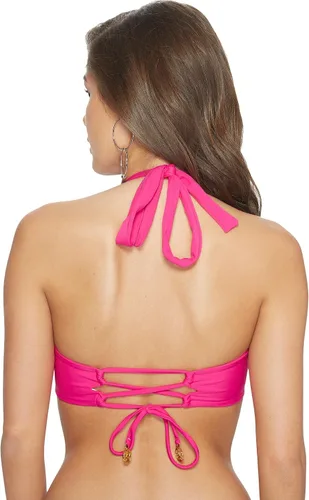 Vista 3 de Luli Fama Top de bikini con cordones y tirantes de El Carnaval con estampado estándar para mujer, Fucsia