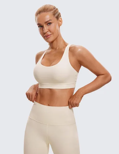 Vista 2 de CRZ YOGA - Top deportivo con tirantes delgados para mujer, brasier deportivo acolchado para yoga, entrenamiento y fitness, con espalda cruzada