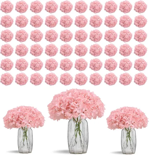 Vista 18 de Flores de hortensias artificiales rosa polvoriento, 10 cabezas de flores de seda de hortensia falsas para centros de mesa de boda, ramos de 10