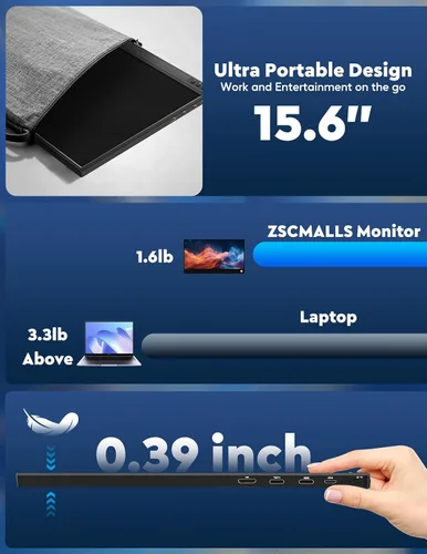 Vista 5 de ZSCMALLS Monitor portátil, monitor portátil de 15.6 pulgadas, 1080P FHD, monitor USB-C HDMI, pantalla de computadora IPS segunda pantalla, pantalla
