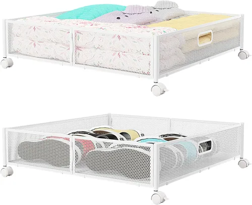 Vista 12 de Contenedor de Almacenamiento Debajo de la Cama con Ruedas, Organizador de Cajones de Almacenamiento para Zapatos Debajo de la Cama, Contenedores