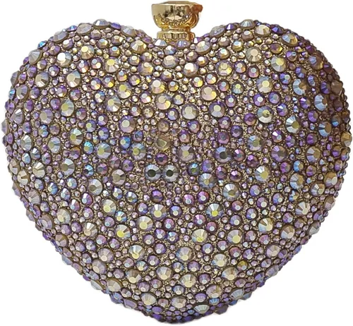 Vista 11 de Bonito Bolso de Mano en Forma de Corazón con Diamantes de Imitación para Boda, Mini Bolso de Amor con Diamantes de Imitación para Fiesta, Bolso
