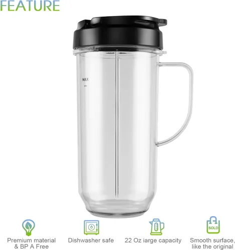 Vista 12 de 5 tazas de licuadora Magic Bull, taza alta de 22 onzas con tapa abatible para llevar, hoja cruzada, piezas de repuesto de licuadora, taza con mango