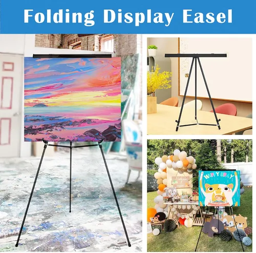 Vista 6 de Falling in Art Caballete de exhibición de rotafolios de aluminio con soporte ajustable para piso para sala de juntas, pizarra, blocs de notas