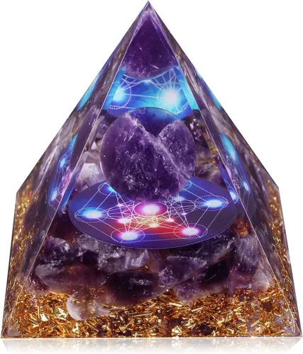 Vista 11 de Hopeseed Pirámide de orgón para energía positiva, amatista de orgonita y obsidiana pirámides de cristal curativo para reducir el estrés