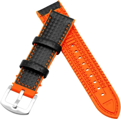 Vista 2 de SINAIKE SiliconeWatchBand20mm22mmCarbonFiberLightweightRubberWatchBandsforMenWomenTaperedStrapMetalBuckle