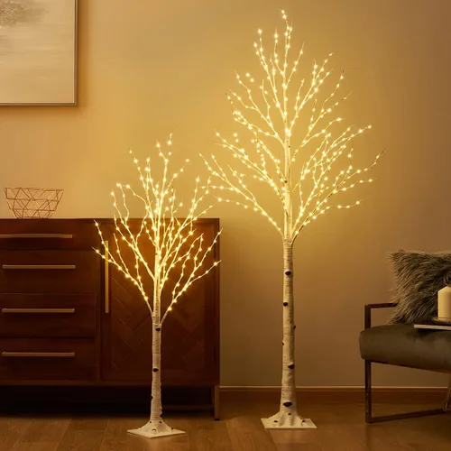 Vista 6 de Fudios Árbol de abedul iluminado de 4 pies, 200 luces LED, ramitas de Navidad, árboles de cadena de luces para interiores, para decoración