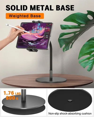 Vista 2 de Soporte para tablet para escritorio, soporte ajustable con cuello de cisne con rotación de 360° para iPad Pro/Air/Mini, Kindle Fire Hd, Galaxy Tabs