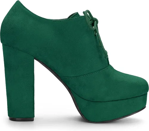 Vista 7 de Allegra K Botas de plataforma con cordones gruesos para mujer