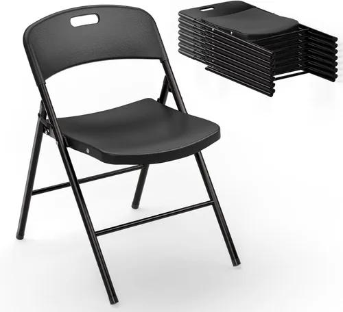 Vista 12 de VINGLI Sillas plegables, silla plegable de plástico, capacidad de hasta 350 libras, asientos portátiles para interiores y exteriores, eventos, Negro
