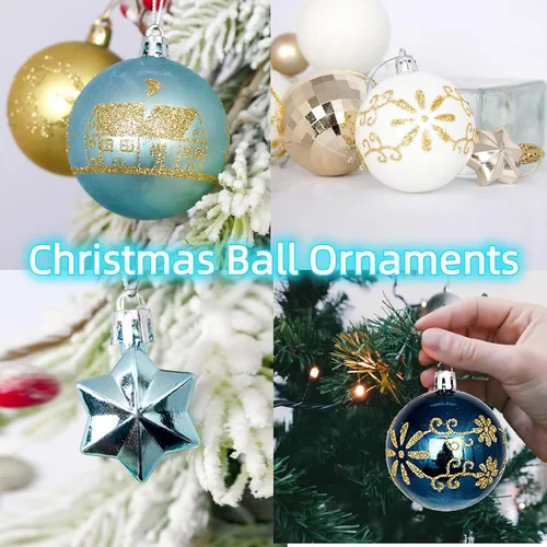 Vista 4 de Juego de 44 adornos de bolas de Navidad, adornos de bolas de Navidad inastillables para Navidad, vacaciones, corona y decoraciones de fiestas