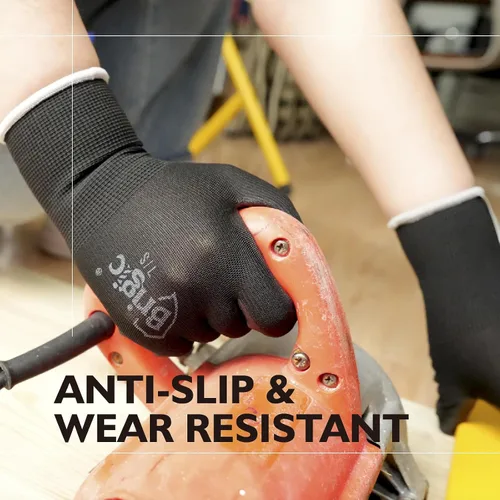 Vista 4 de 12 pares de guantes de trabajo con revestimiento de poliuretano, guantes de trabajo ecológicos para hombres y mujeres, excelente agarre, paquete a